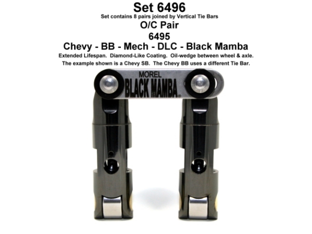 Morel BLACK MAMBA Mechanical Roller Lifters (BLACK MAMBA 409 CHEVY MECH .842D T/B U/P P/O +.300 O/C DLC)