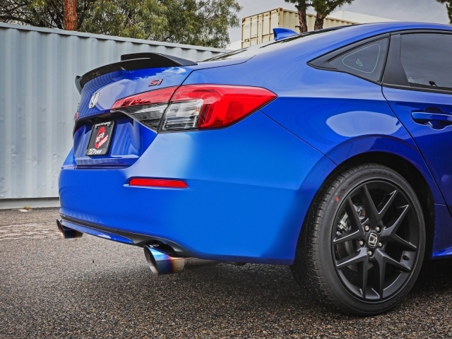 takeda Cat-Back Exhaust w/ Blue Flame Tips, 2-1/2" (2022-2023 Honda Civic Si & Acura Integra A-Spec)