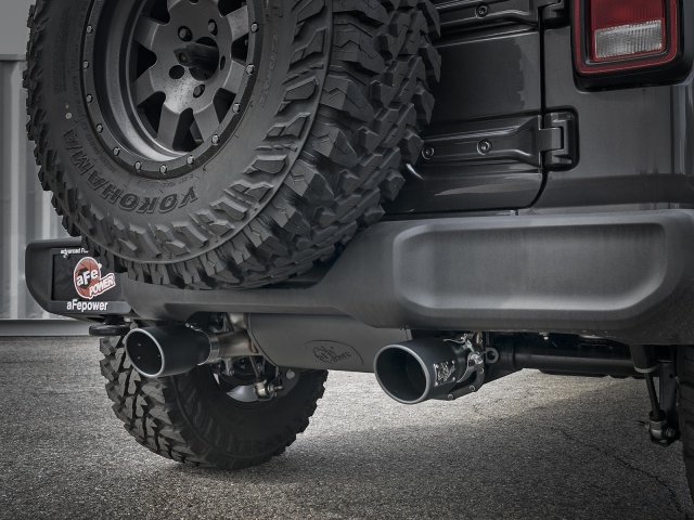 aFe POWER REBEL SERIES Axle-Back Exhaust w/ Black Tips, 2-1/2" (2018 Wrangler JLU) - Click Image to Close