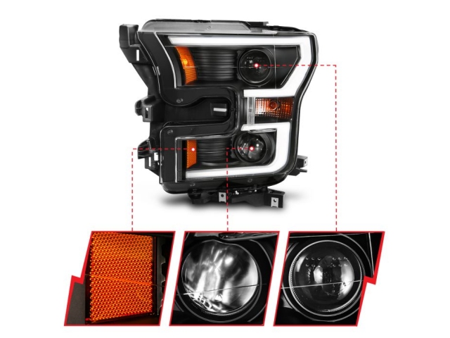 ANZO LED Projector Plank Style Switchback Headlights, Black Housing (2015-2017 Ford F-150)