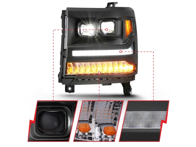 ANZO LED Projector Plank Headlights, Black Housing (2016-2018 Chevrolet Silverado 1500)