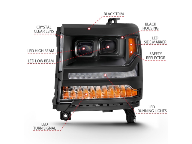 ANZO LED Projector Plank Headlights, Black Housing (2016-2018 Chevrolet Silverado 1500)