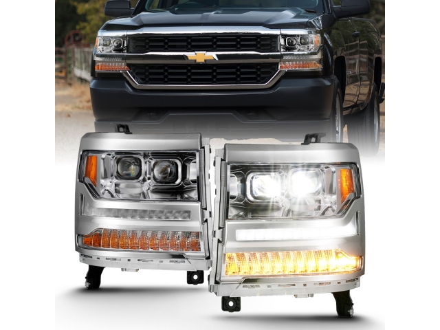 ANZO LED Projector Plank Headlights, Chrome Housing (2016-2018 Chevrolet Silverado 1500) - Click Image to Close