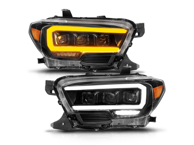ANZO LED Projector Headlights w/ Initiation Feature & Sequential LED DRL, Black Housing (2016-2022 Toyota Tacoma)