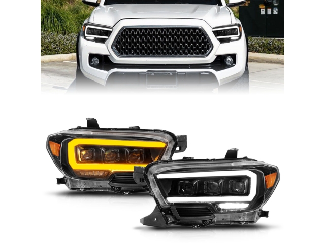 ANZO LED Projector Headlights w/ Initiation Feature & Sequential LED DRL, Black Housing (2016-2022 Toyota Tacoma)