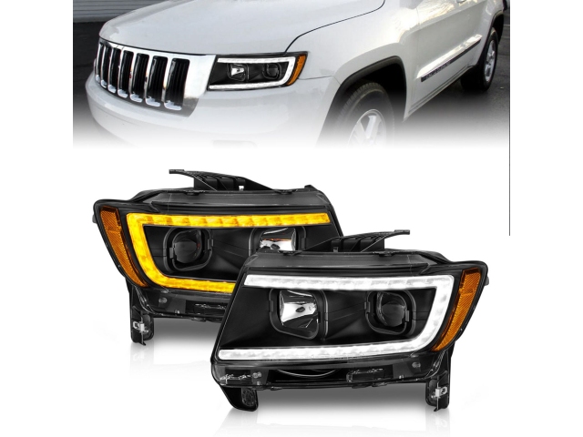 ANZO Projector Switchback Plank Style Headlights, Black Housing (2011-2013 Jeep Grand Cherokee) - Click Image to Close