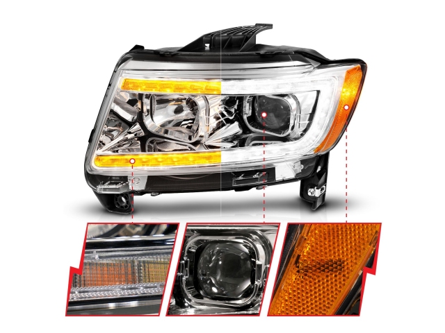 ANZO Projector Switchback Plank Style Headlights, Chrome Housing (2011-2013 Jeep Grand Cherokee)