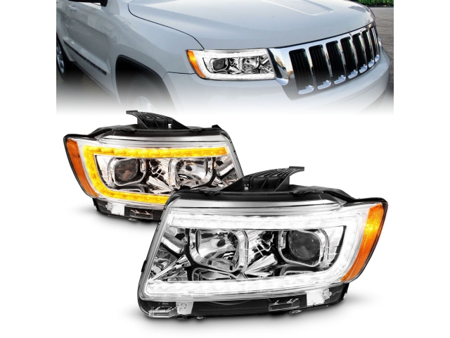 ANZO Projector Switchback Plank Style Headlights, Chrome Housing (2011-2013 Jeep Grand Cherokee)