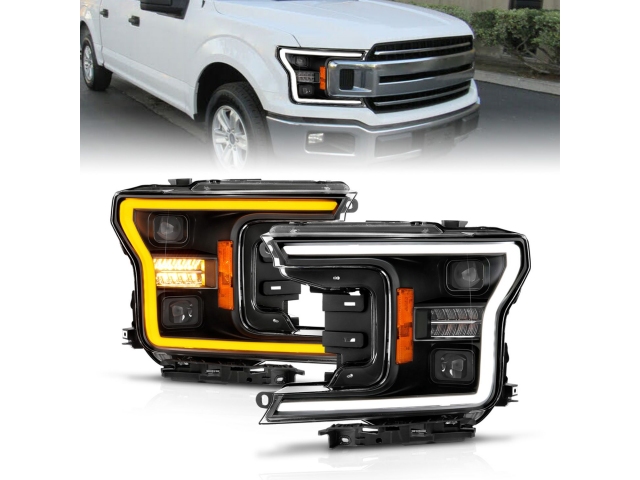 ANZO LED Projector Headlights w/ Initiation Feature & Sequential Signal, Black Housing (2018-2020 Ford F-150)