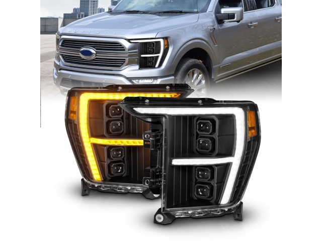 ANZO Z-SERIES LED Plank Projector Headlights w/ Initiation Feature, Black (2021-2023 Ford F-150)