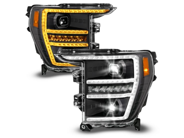 ANZO LED Plank Projector Headlights w/ Initiation & Sequential Signal, Black Housing (2021-2023 Ford F-150)