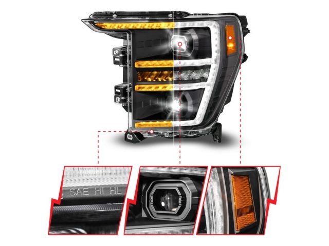 ANZO LED Plank Projector Headlights w/ Initiation & Sequential Signal, Black Housing (2021-2023 Ford F-150)