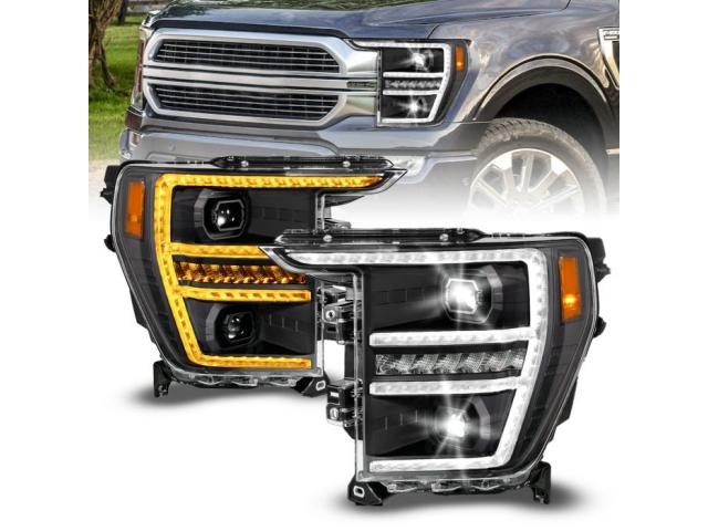 ANZO LED Plank Projector Headlights w/ Initiation & Sequential Signal, Black Housing (2021-2023 Ford F-150) - Click Image to Close