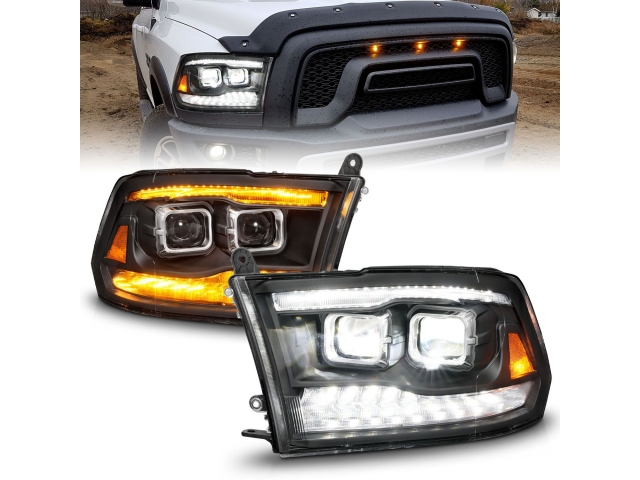 ANZO LED Projector Plank Style Headlights w/ Initiation Feature & Sequential, Black Housing (2009-2018 Dodge RAM 1500 & 2010-2018 RAM 2500 & 3500)