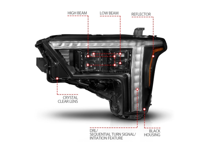 ANZO Z-SERIES LED Projector Headlights w/ DRL Switch & Initiation & Sequential Signal, Black (2022-2024 Toyota Tundra) - Click Image to Close