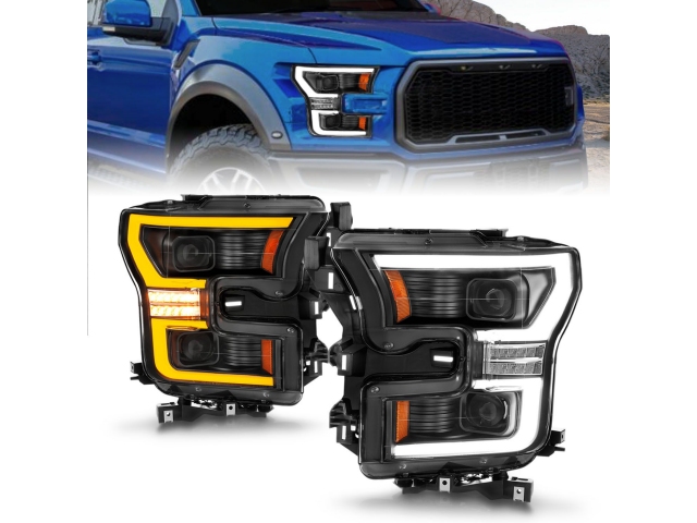 ANZO LED Projector Plank Headlights w/ Initiation & Sequential Signal, Black Housing (2015-2017 Ford F-150)