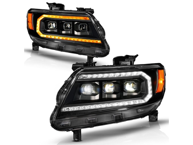 ANZO LED Projector Headlights w/ DRL, Initiation & Sequential, Black Housing (2015-2022 Chevrolet Colorado) - Click Image to Close