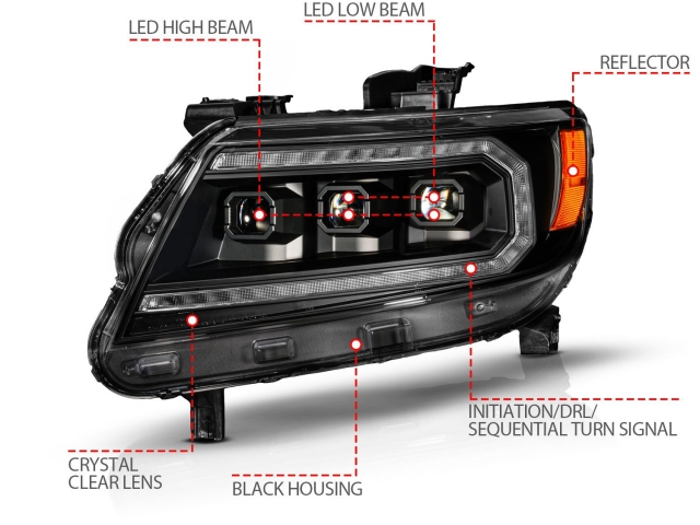 ANZO LED Projector Headlights w/ DRL, Initiation & Sequential, Black Housing (2015-2022 Chevrolet Colorado)