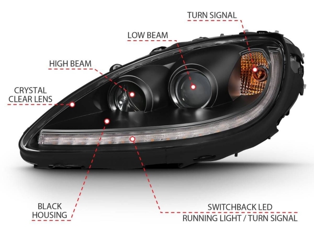 ANZO Projector Plank Style Switchback Headlights, Black Housing (2005-2013 Chevrolet Corvette)