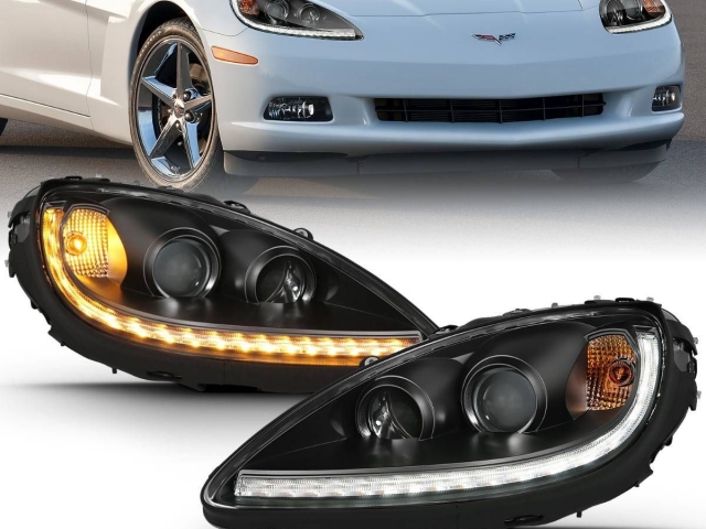 ANZO Projector Plank Style Switchback Headlights, Black Housing (2005-2013 Chevrolet Corvette)