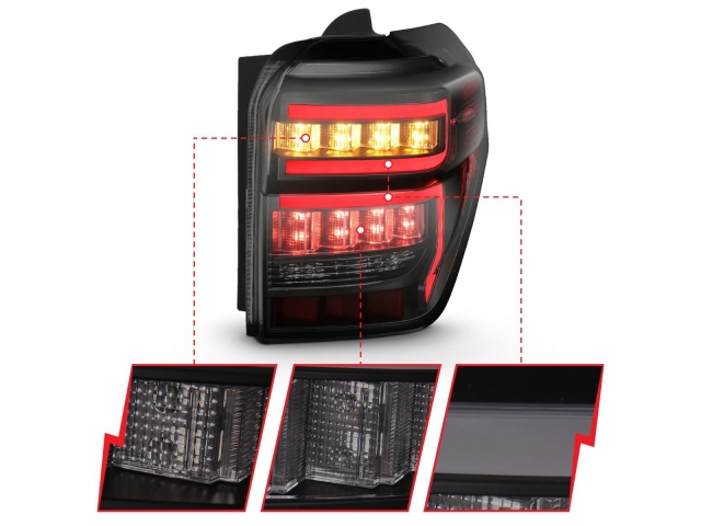 ANZO LED Bar Style Tail lights w/ Smoke Lens & Sequential Signal, Black Housing (2014-2023 Toyota 4Runner) - Click Image to Close