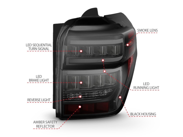 ANZO LED Bar Style Tail lights w/ Smoke Lens & Sequential Signal, Black Housing (2014-2023 Toyota 4Runner) - Click Image to Close