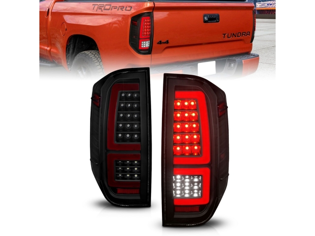 ANZO LED Tail lights w/ Smoke Lens & Sequential Signal, Black Housing (2014-2021 Toyota Tundra)