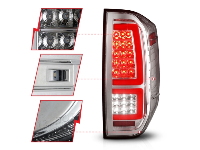 ANZO LED Bar Style Tail lights w/ Clear Lens & Sequential Signal, Chrome Housing (2014-2021 Toyota Tundra)