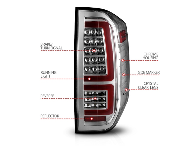 ANZO LED Bar Style Tail lights w/ Clear Lens & Sequential Signal, Chrome Housing (2014-2021 Toyota Tundra)