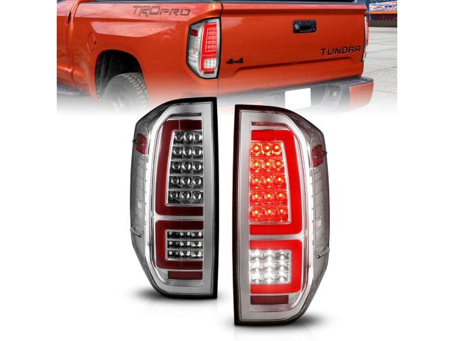 ANZO LED Bar Style Tail lights w/ Clear Lens & Sequential Signal, Chrome Housing (2014-2021 Toyota Tundra) - Click Image to Close