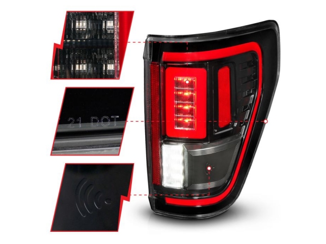 ANZO LED Tail lights w/ Clear Lens w/ Initiation & Sequential Signal, Black Housing (2021-2023 Ford F-150)