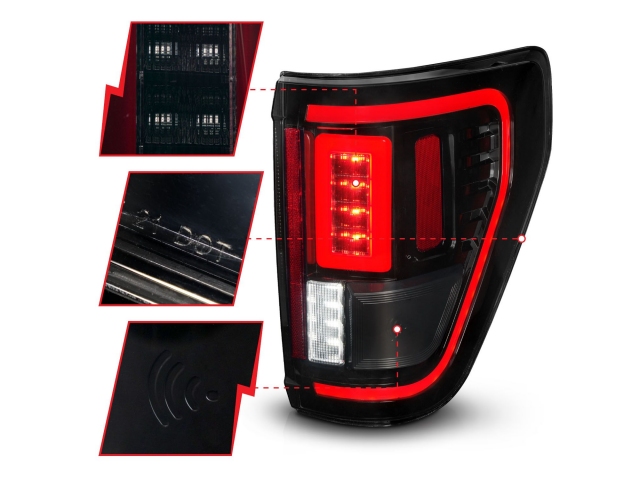 ANZO LED Tail lights w/ Smoke Lens w/ Initiation & Sequential Signal, Black Housing (2021-2023 Ford F-150)