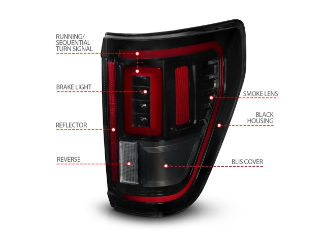 ANZO LED Tail lights w/ Smoke Lens w/ Initiation & Sequential Signal, Black Housing (2021-2023 Ford F-150)