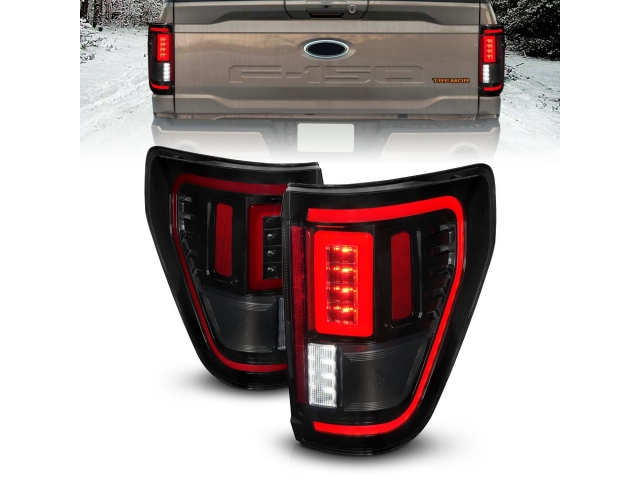 ANZO LED Tail lights w/ Smoke Lens w/ Initiation & Sequential Signal, Black Housing (2021-2023 Ford F-150)