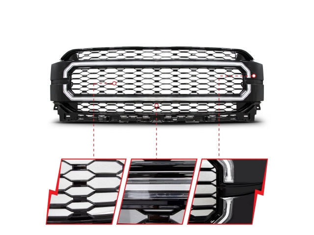 ANZO NEXUM SERIES LED Grille w/ Ignition Initiation Feature & Running Light Bar, Black (2021-2023 Ford F-150)