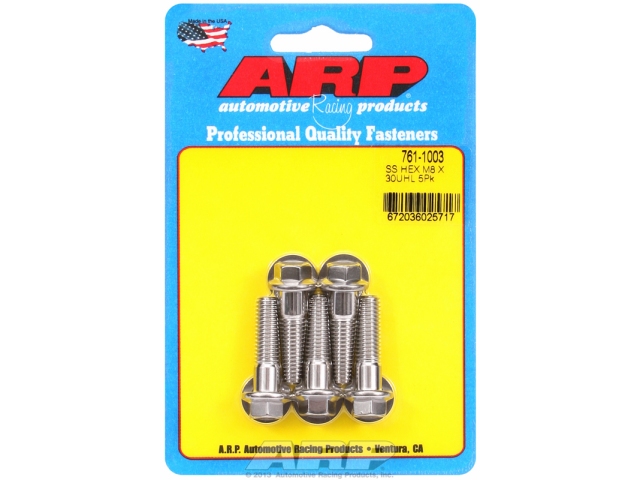 ARP Metric Bolt 5-Pack [UHL 30 | THREAD LENGTH 22 | GRIP LENGTH 8 | STAINLESS | HEX] (M8 x 1.25) - Click Image to Close
