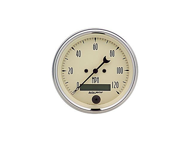 Auto Meter ANTIQUE BEIGE Air-Core Gauge, 3-3/8", Electric Speedometer (0-120 MPH) - Click Image to Close