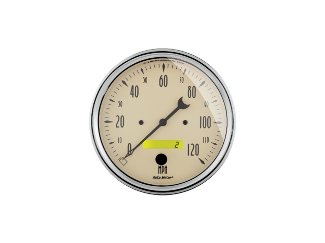 Auto Meter ANTIQUE BEIGE Air-Core Gauge, 5", Electric Speedometer (0-120 MPH) - Click Image to Close