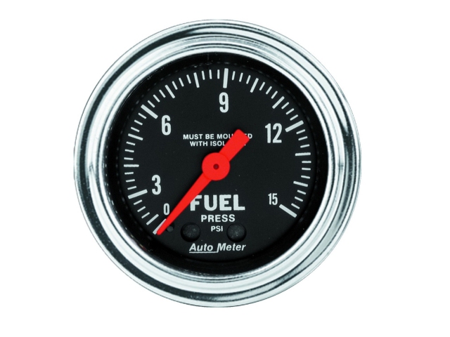 Auto Meter TRADITIONAL CHROME Mechanical, 2-1/16", Fuel Pressure w/ Isolator (0-15 PSI)