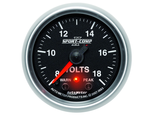 Auto Meter SPORT-COMP II PC Digital Stepper Motor Gauge, 2-1/16", Voltmeter (8-18 Volts)