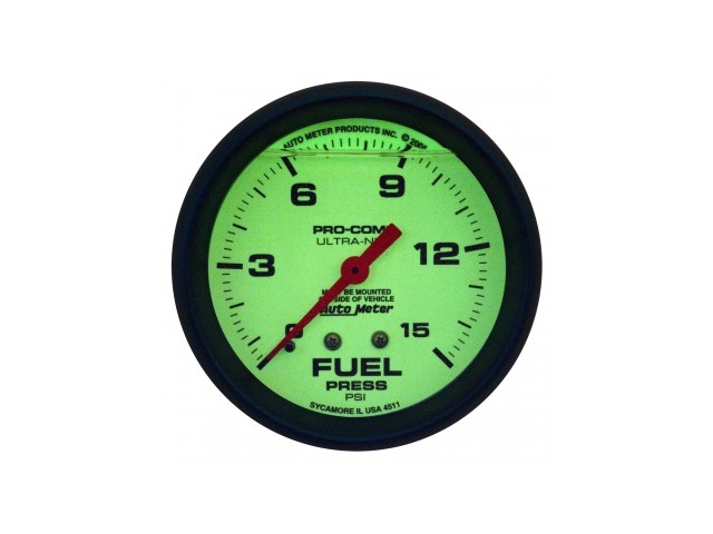 Auto Meter PRO-COMP ULTRA-NITE Mechanical Gauge, 2-5/8", Fuel Pressure (0-15 PSI)