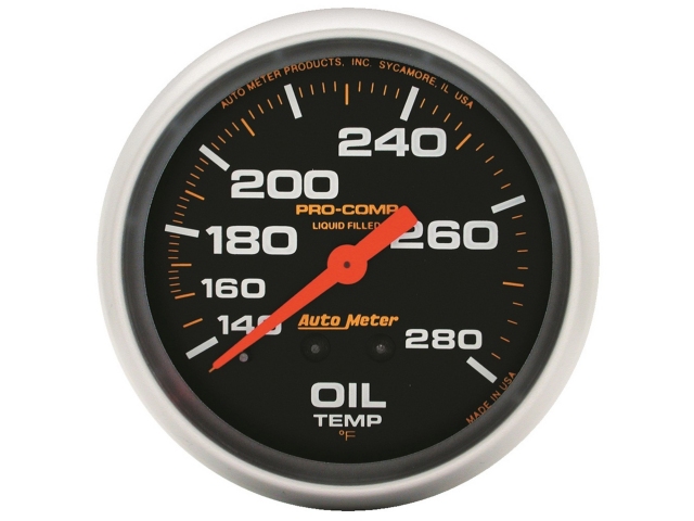 Auto Meter PRO-COMP Liquid Filled Mechanical, 2-5/8", Oil Temperature (140-280 deg. F) - Click Image to Close