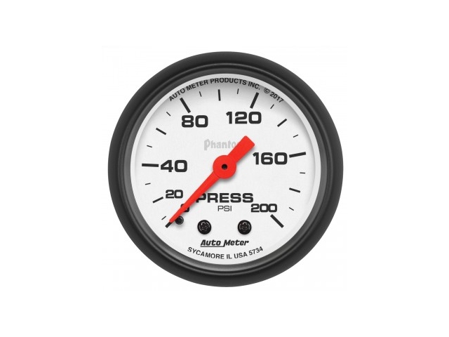 Auto Meter Phantom Mechanical Gauge, 2-1/16", Pressure (0-200 PSI) - Click Image to Close