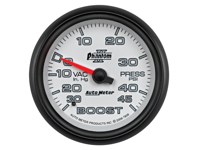 Auto Meter Phantom II Mechanical, 2-5/8", Vacuum/Boost (30 In. Hg./45 PSI)
