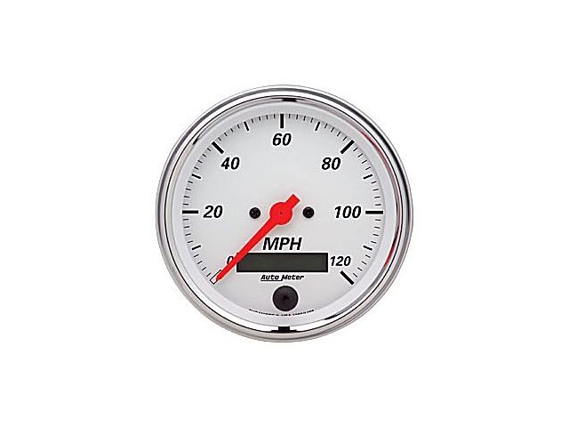 Auto Meter Arctic White Air-Core Gauge, 3-3/8", Electric Speedometer (0-120 MPH) - Click Image to Close