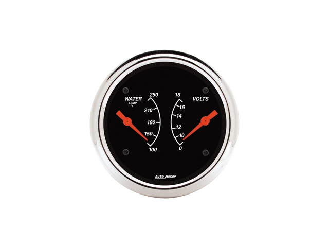 Auto Meter Designer Black Air-Core Gauge, 3-1/8", Water Temperature/Voltmeter (100-250 F/8-18 Volts)