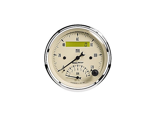 Auto Meter ANTIQUE BEIGE Air-Core Gauge, 3-3/8", Electric Tachometer/Speedometer (8000 RPM/120 MPH) - Click Image to Close