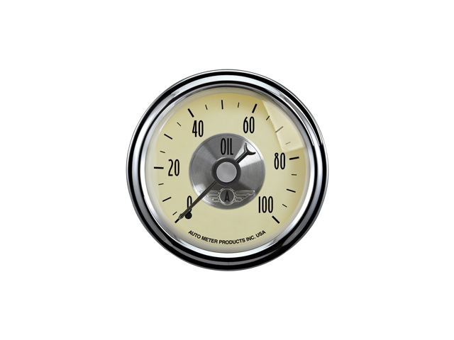 Auto Meter Prestige Antique Ivory Mechanical, 2-1/16", Oil Pressure (0-100 PSI) - Click Image to Close