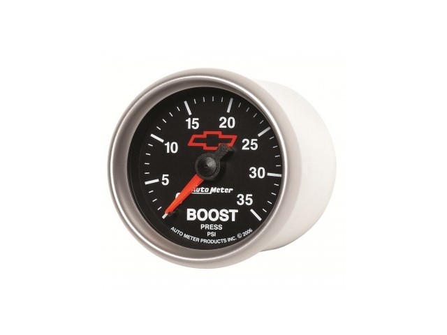 Auto Meter Chevrolet PERFORMANCE Mechanical Gauge, 2-1/16", Boost (0-35 PSI) - Click Image to Close