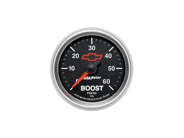 Auto Meter Chevrolet PERFORMANCE Mechanical Gauge, 2-1/16", Boost (0-60 PSI) - Click Image to Close